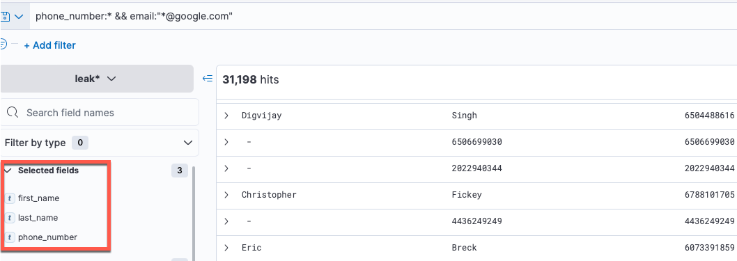 Fields Filtered Fields Filtered